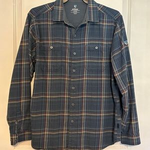 Men’s KUHL Born In The Mountains Blue Plaid Flannel Long Sleeve Size Large L